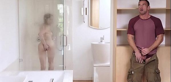  Petite stepsister teen had a hard sex under a shower